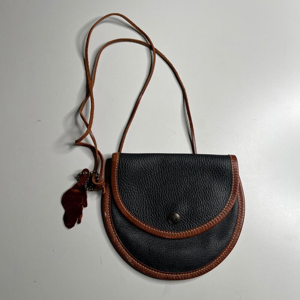 Roots Canada Leather Crossbody Bag Black Brown Vintage Small Saddle Purse